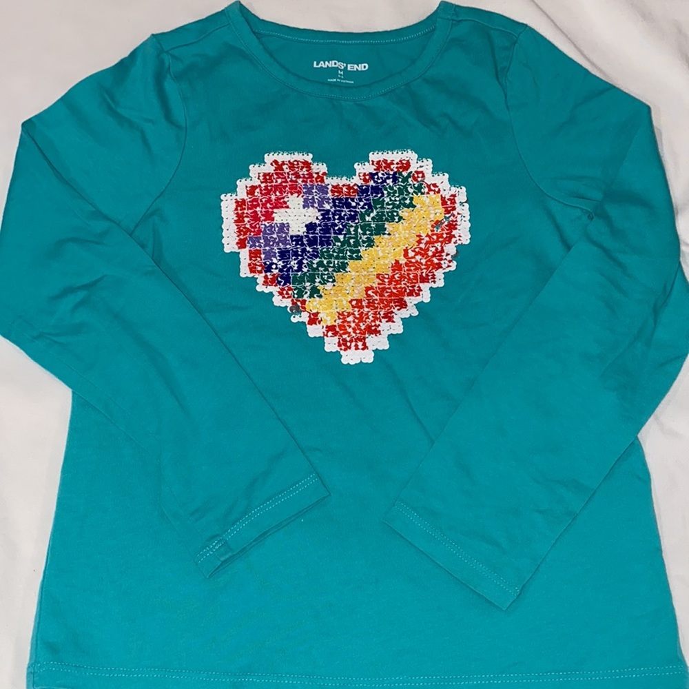 Lands’ End Flip Sequin Rainbow Heart Long Sleeve